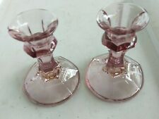PURPLE /Amethyst GLASS  6 PANEL CANDLE HOLDERS 4 1/4”  picture
