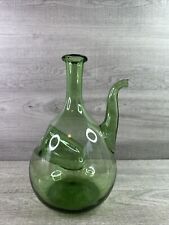 Vintage Unbranded Green Hand Blown Glass Wine Decanter w/Ice Chamber 11