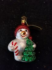 Old World Christmas Snowman Tree Candy Cane Blown Glass Ornament from Germany picture