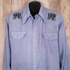 Vintage Olympia Beer Shirt Mens Large Embroidered Western Pearl Snap Worn Thin picture