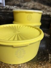 Servalier Tupperware Bowl and Lid Lemon Yellow Stackable USA Vintage Lot Of 3 picture