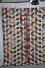 antique quilt patchwork hand pieced tumbling blocks/stars 72x82 original 1880s picture