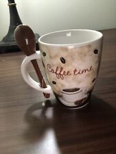 Trisa Ceramic Coffee Cup “Coffee Time “ On front and “Clock “ at back, w/Spoon . picture