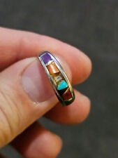 VINTAGE CALVIN BEGAY SGND  NAVAJO STERLING SILVER MULTISTONE RING picture