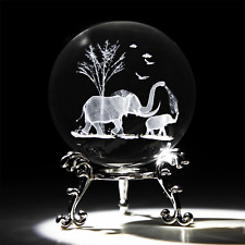 2⅜ Inches Elephant Crystal Ball with Stand 3D Laser Engraved Mother Son Elephant picture