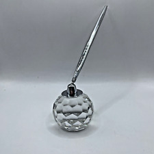 Waterford Crystal Paperweight Pen Holder Silver Colored Refillable Pen Marked picture