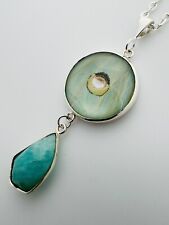 Luna Moth Wing Pendant Sterling Silver Butterfly Jewelry  Amazonite Gemstone picture