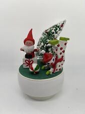 Vintage Christmas Music Box Rotating Bottle Brush Tree Elf Clown 6
