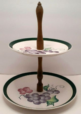 Ucagco Ceramic Mid-Century Two-Tier Plates Serving Tray Grapes Vintage picture