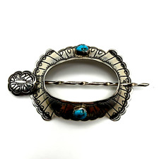 Navajo Native American Sterling Silver Turquoise Open Center Stick Barrette NWOT picture