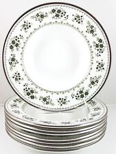 SET(S) 6 RIMMED SOUP BOWLS ROYAL DOULTON CHINA VALLEY GREEN H5015 FLOWERS SILVER picture