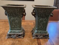 Set Of Two Chinese   Oriental porcelain Vases With Brass  Bases picture