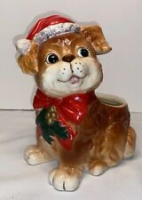 Vintage Inarco Christmas White Porcelain Ceramic Puppy Dog Planter 7” picture