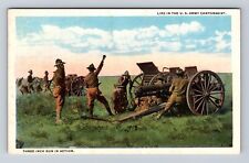 Life In The US Army Cantonment, Three Inch Gun In Action Vintage Postcard picture