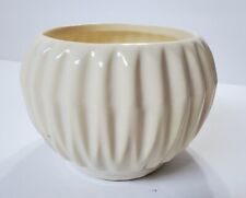 Vintage MCCOY POTTERY Planter Vase Round Ribbed Ivory White MCM Retro USA picture