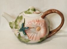 Fitz and Floyd 48oz Hummingbird & Floral Hibiscus Ceramic Teapot 1987 FF picture