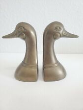 LEONARD SOLID BRASS VINTAGE DUCK HEAD BOOK ENDS picture