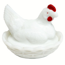VTG Westmoreland Hen on Nest Painted Milk Glass Chicken Salt Cellar Dish 3