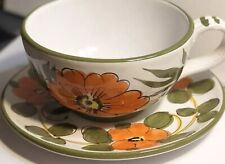 VTG Italian Hand Painted Orange Floral Mug And Plate Set picture