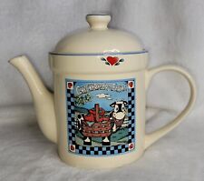 Transfer Int'l Corp Checkerboard Farms COW Pattern Stoneware Teapot picture