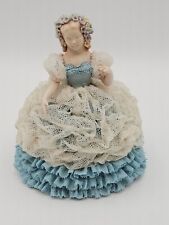 Vintage Lace Porcelain Woman Figurine Blue Dress Signed Maggie H 7