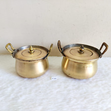 Vintage Brass Cooking Pot With Lid Kitchen Decorative Collectible 2 Pcs. M986 picture