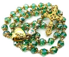 Catholic Green Crystals Beads Gold Rosary Necklace Miraculous Medal picture