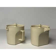 Vintage Tupperware Almond Set of 2 Coffee Bar Creamer & Sugar Set 1415-2 1414-3 picture