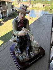 Vintage Ashley Belle Western Cowboy Playing Poker Cards Figurine On Wooden base picture