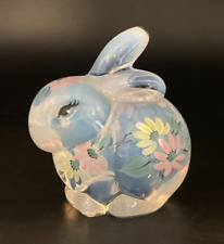 Fenton Glass Clear Opalescent Bunny Rabbit Figurine Hand Painted & Artist Signed picture