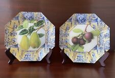 Marye-Kelley Toile Fruit Decoupage Plates Pair picture