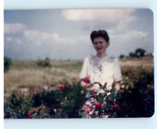 Rare Color Vintage Photo 1946, Young Woman in Field of Flowers , 3.5 x 2.5 picture
