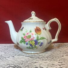 Royal Danube Porcelain Teapot 8” With Gold Trim With Pink And Yellow Flowers picture