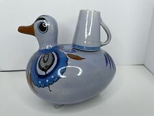 Vtg Blue Tonala Folk Art Mexican Figural Pottery Duck Pitcher Decanter Signed picture