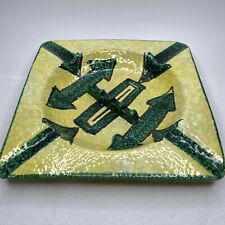 Vintage Large Heavy Green and Yellow Speckled Ceramic Ashtray Made in Italy picture