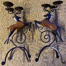 Pier 1 Wrought Iron Reindeer Candle Holder 20” Wood Leaping Deer LOT 2 *EUC Xmas picture