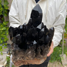 17.2LB Large Natural black Quartz Crystal Cluster Rough Specimen Healing Stone picture