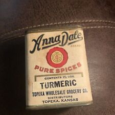 ANTIQUE ANNA DALE TURMERIC SPICE TIN LITHO CAN TOPEKA KS VINTAGE COUNTRY STORE picture