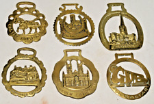 (6) Brass Horse Harness Medallions, Buildings & Places; 3x3.5 inch, unused #6-2 picture