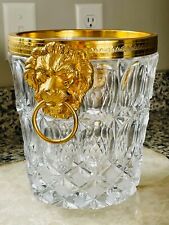 VAL ST LAMBERT CRYSTAL CHAMPAGNE ICE BUCKET GILT METAL LION HEAD HANDLES ANTIQUE picture
