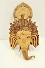 NewHead of Ganesh Resin Mask Hand Craved from Nepal 11 inch Yellowish white  picture