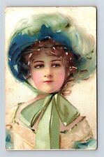 Postcard Beautiful Art Nouveau Woman Blue Hat Hildesheimer c1905 AN5 picture