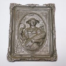 Vintage German 3D Pewter Relief Wall Art Framed Picture Sculpture SOMMER 8 X 10 picture