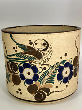 1980s Netzi Tonala Plant Pot w/Hole Signed Mexican Stoneware Pottery 7.5
