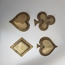 Vtg  Set Of 4 Brass Ashtrays Poker/ card suits Heart- Spade-Club- Diamond READ picture