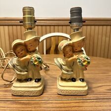 VTG Antique Chalkware Bride & Groom Table Lamp Tested Decor 1940’s Deco Figural picture