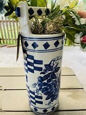 Blue And White Ceramic Pail Style Vase With Handle picture
