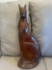 Large Hand Carved Wooden Cat Statue- Vintage 1900’s picture