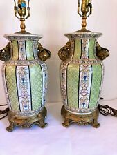 Pair Of Large Asian Porcelain Bronze Chinoiserie Vase Lamps United Wilson JUWC picture