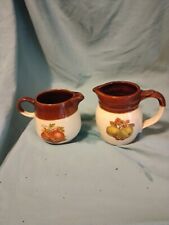 NEW VINTAGE MCCOY POTTERY BROWN AND WHITE FRUITS DESIGN CREAM PITCHERS  picture